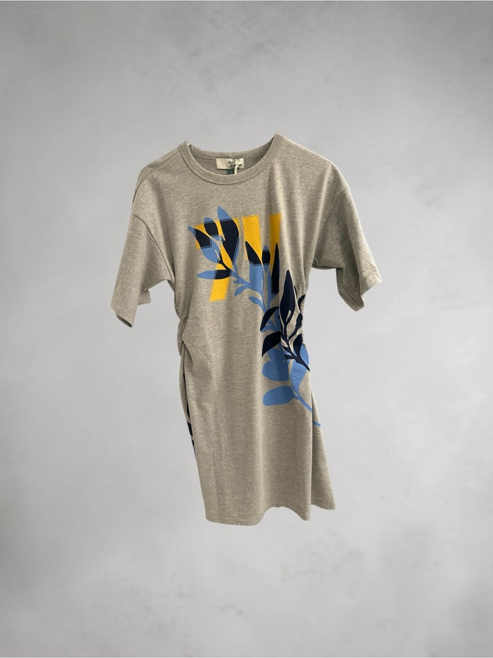 Anthropologie Gray Tee Dress with Blue and Yellow Graphic